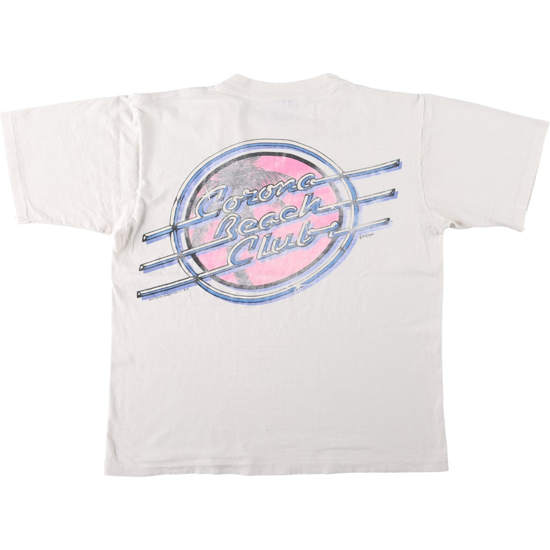 90'S ONEITA POWER-T Corona Beach Club Advertising T-Shirt, Made in USA, Men's Size L (Equivalent), Vintage cotton white type Vintage Second Hand
