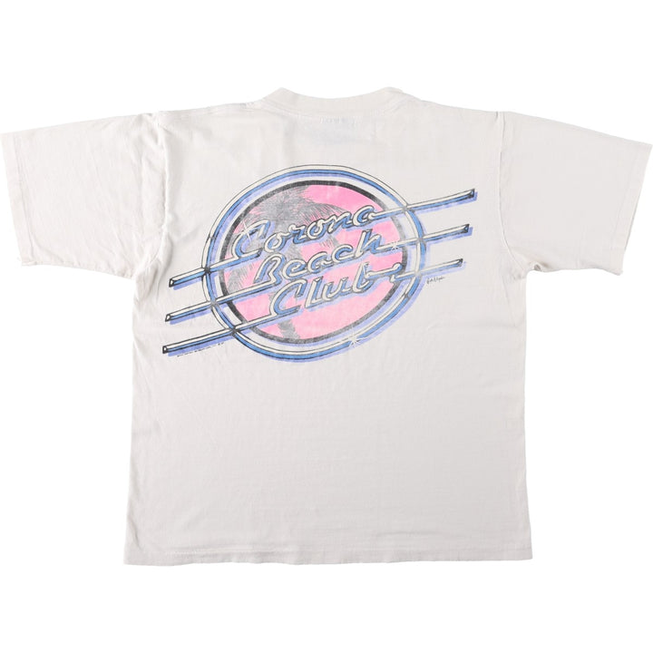 90'S ONEITA POWER-T Corona Beach Club Advertising T-Shirt, Made in USA, Men's Size L (Equivalent), Vintage cotton white type Vintage Second Hand