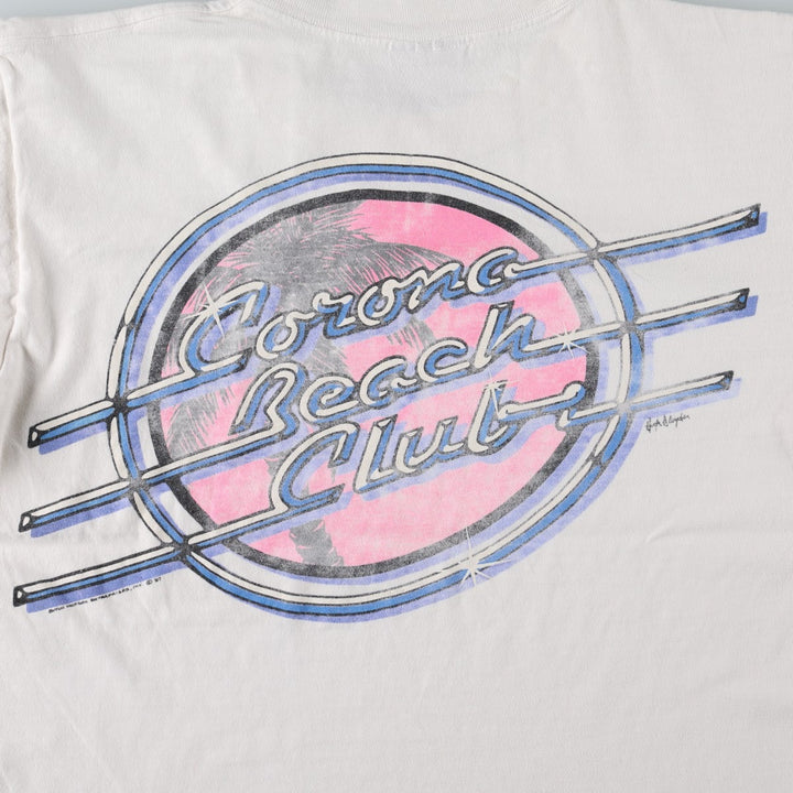 90'S ONEITA POWER-T Corona Beach Club Advertising T-Shirt, Made in USA, Men's Size L (Equivalent), Vintage cotton white type Vintage Second Hand