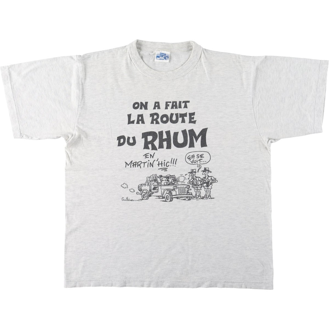Message print T-shirt, men's size L (approx.) cotton gray type Vintage Second Hand