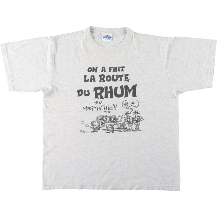 Message print T-shirt, men's size L (approx.) cotton gray type Vintage Second Hand