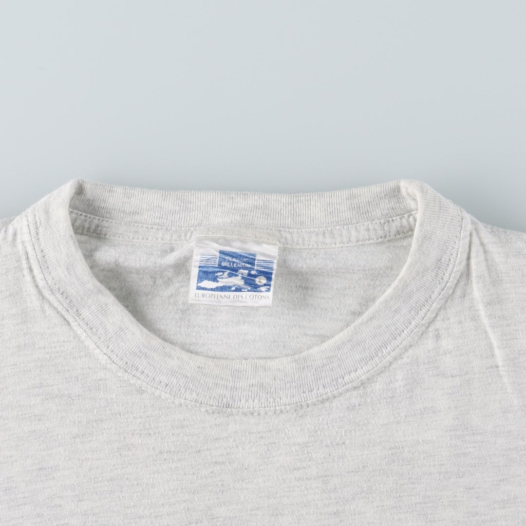 Message print T-shirt, men's size L (approx.) cotton gray type Vintage Second Hand