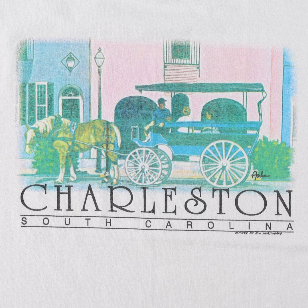 90'S Hanes Blue Tag Souvenir T-Shirt, Made in USA, Men's Size M (Equivalent), Vintage cotton white type Vintage Second Hand