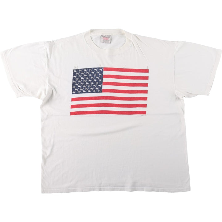 90'S ONEITA POWER-T American flag print T-shirt, men's size XL equivalent, vintage. cotton white type Vintage Second Hand