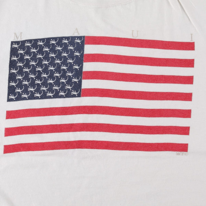 90'S ONEITA POWER-T American flag print T-shirt, men's size XL equivalent, vintage. cotton white type Vintage Second Hand