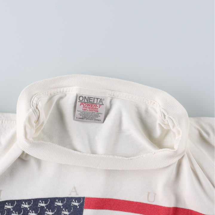 90'S ONEITA POWER-T American flag print T-shirt, men's size XL equivalent, vintage. cotton white type Vintage Second Hand