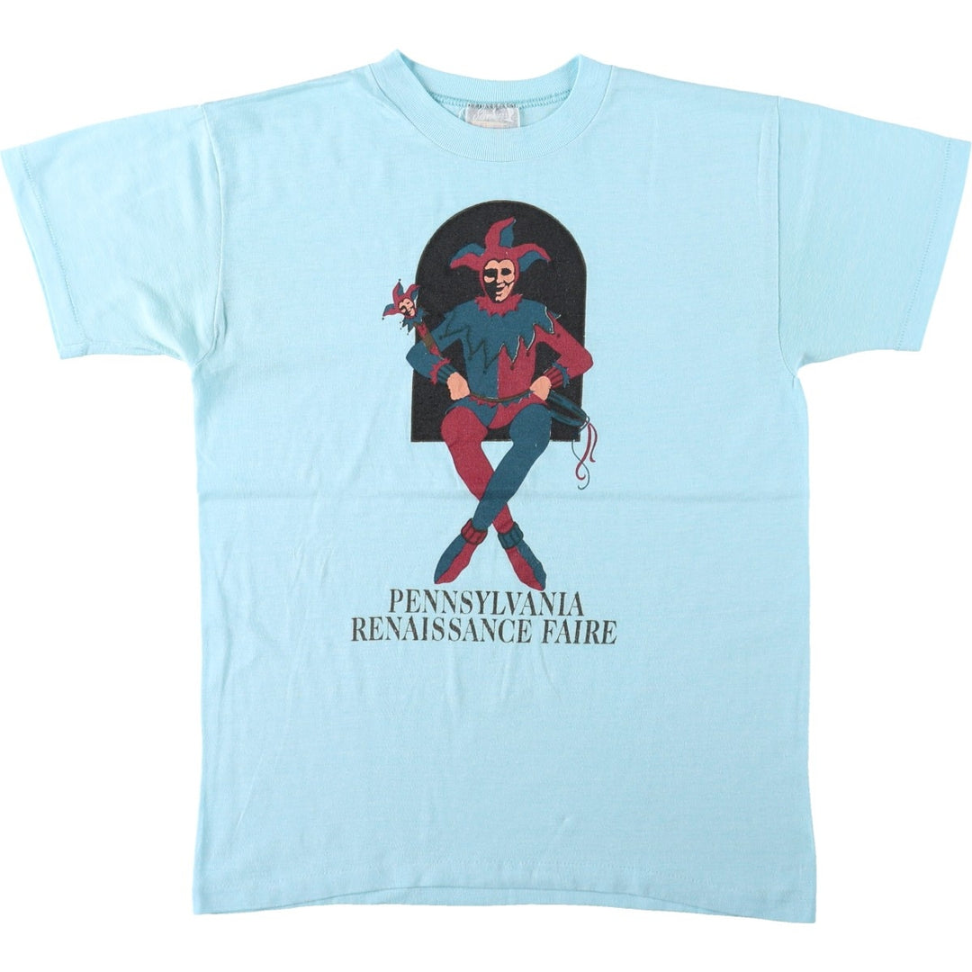 90'S Printed T-Shirt, Made in USA, Men's Size M (Equivalent), Vintage cotton Blue type light blue Vintage Second Hand