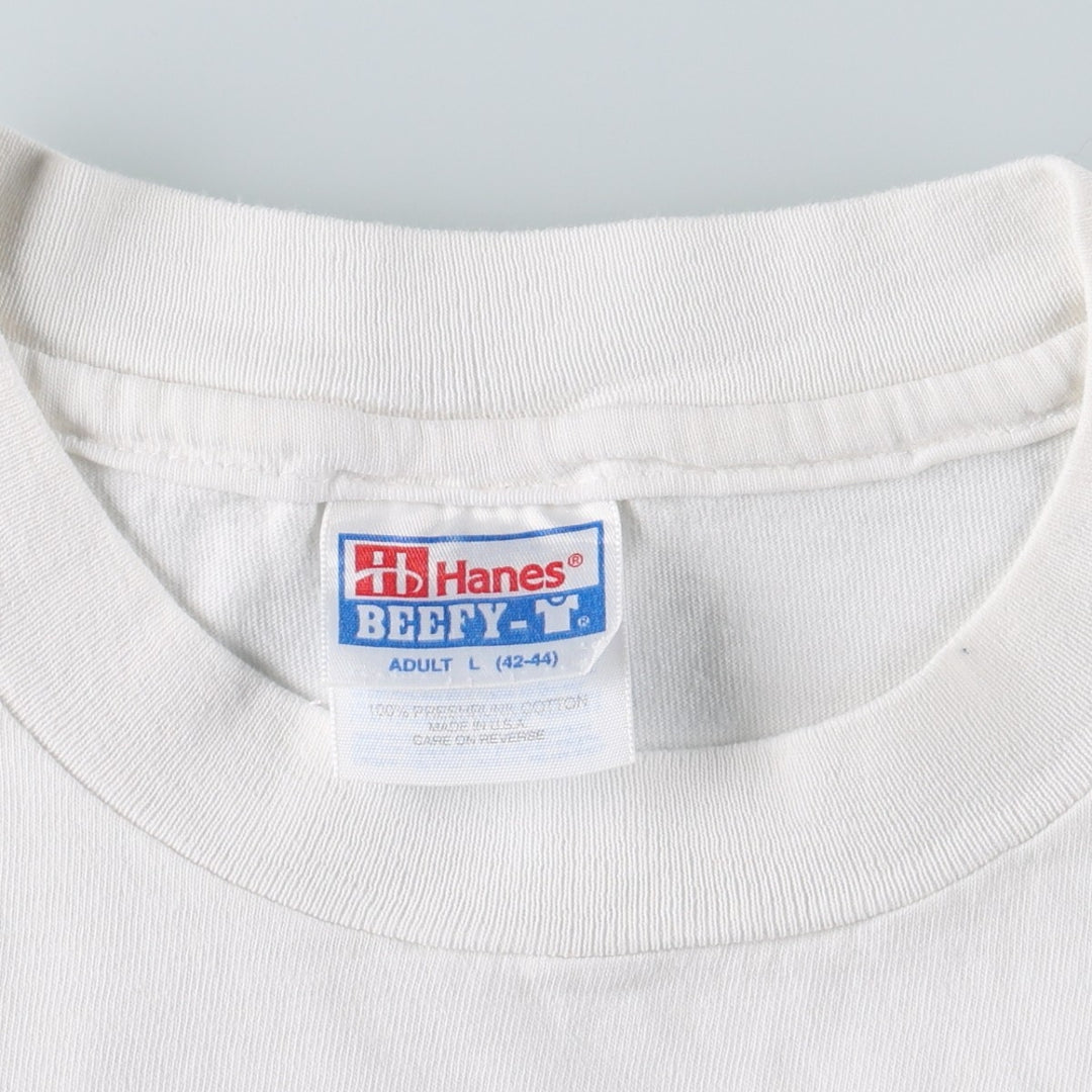 Vintage 90'S Hanes printed T-shirt, made in the USA, size L for men cotton white type Vintage Second Hand