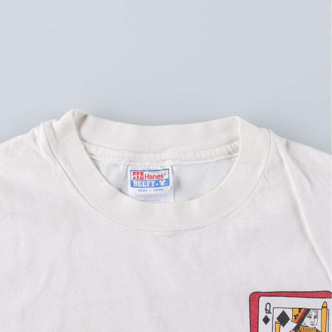 Vintage 90'S Hanes printed T-shirt, made in the USA, size L for men cotton white type Vintage Second Hand