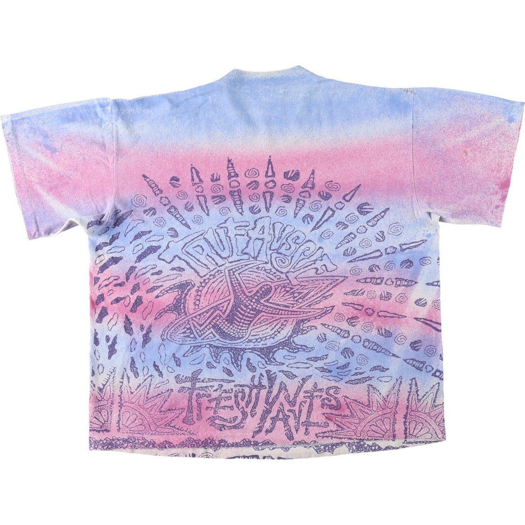 90'S GEAR All-Over Print T-Shirt, Made in USA, Men's Size L (Equivalent), Vintage cotton Blue type light blue Vintage Second Hand
