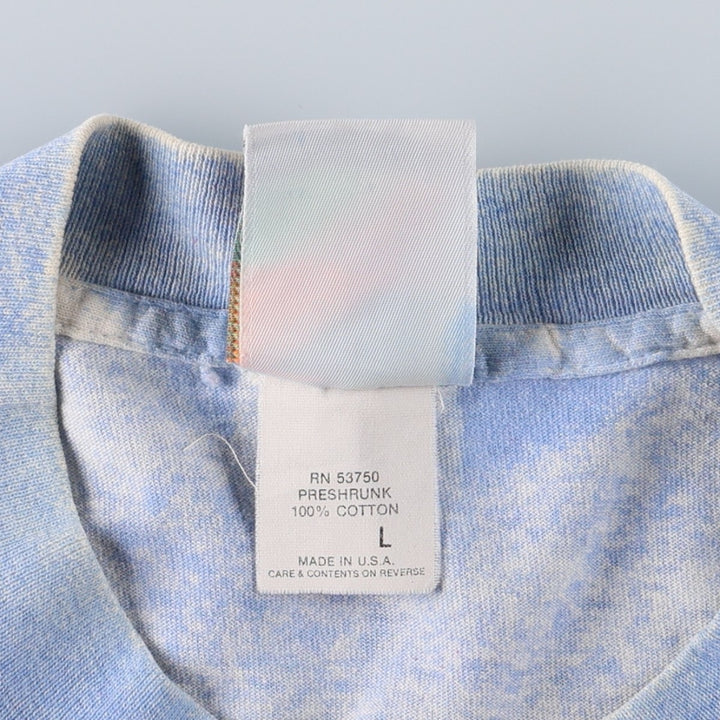 90'S GEAR All-Over Print T-Shirt, Made in USA, Men's Size L (Equivalent), Vintage cotton Blue type light blue Vintage Second Hand