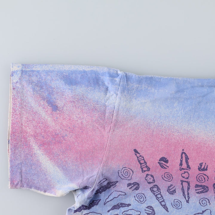 90'S GEAR All-Over Print T-Shirt, Made in USA, Men's Size L (Equivalent), Vintage cotton Blue type light blue Vintage Second Hand