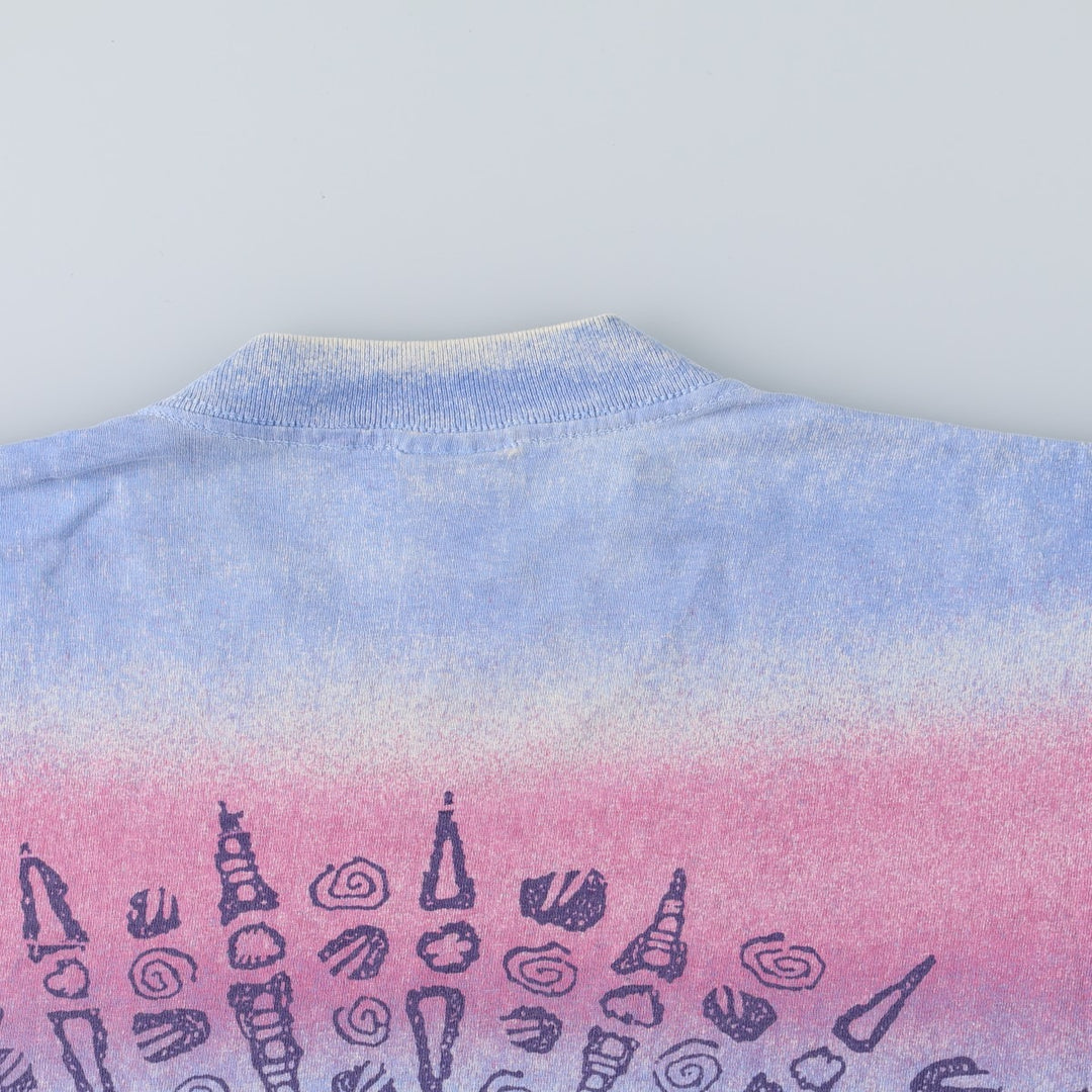 90'S GEAR All-Over Print T-Shirt, Made in USA, Men's Size L (Equivalent), Vintage cotton Blue type light blue Vintage Second Hand