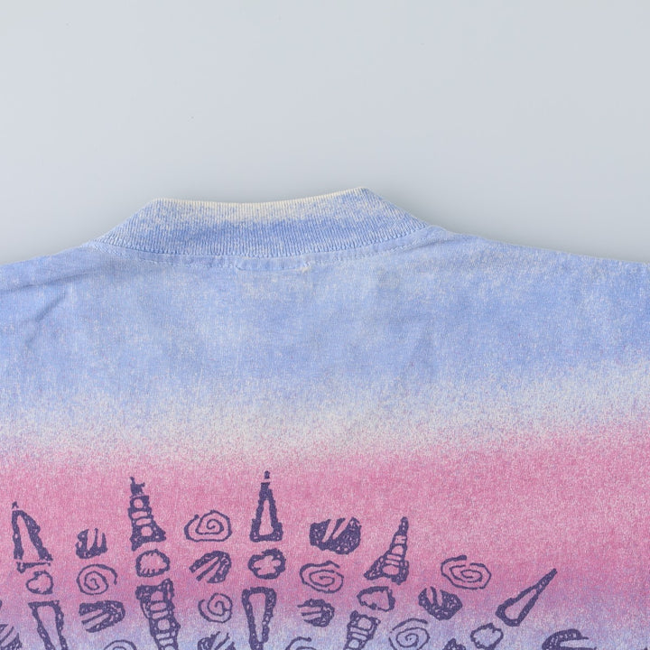 90'S GEAR All-Over Print T-Shirt, Made in USA, Men's Size L (Equivalent), Vintage cotton Blue type light blue Vintage Second Hand