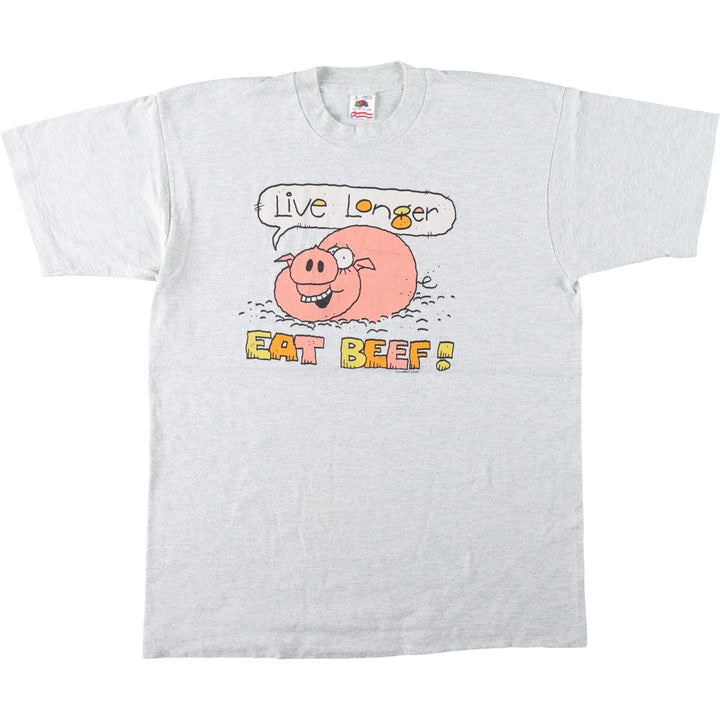 90'S Fruit of the Loom printed T-shirt, made in the USA, men's size L, vintage cotton gray type Vintage Second Hand