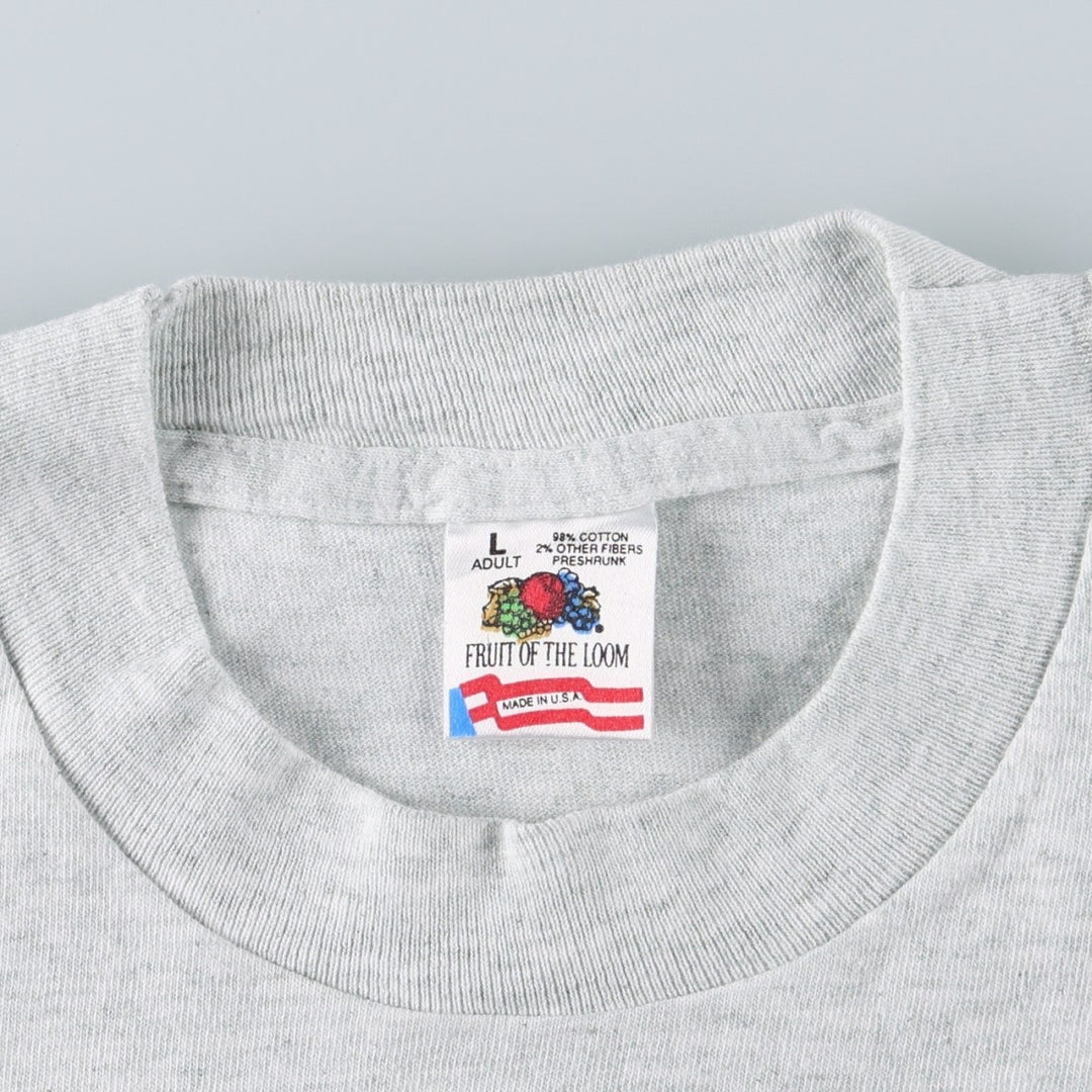 90'S Fruit of the Loom printed T-shirt, made in the USA, men's size L, vintage cotton gray type Vintage Second Hand