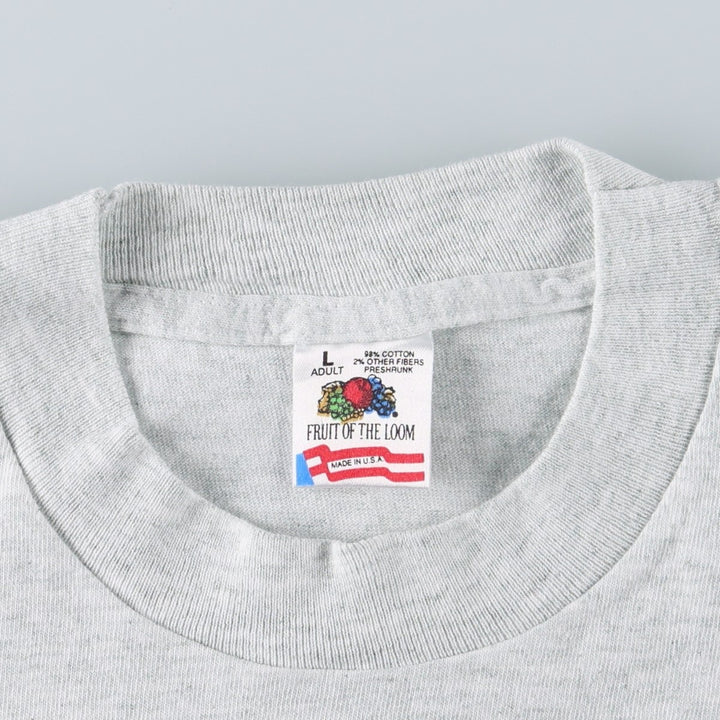 90'S Fruit of the Loom printed T-shirt, made in the USA, men's size L, vintage cotton gray type Vintage Second Hand