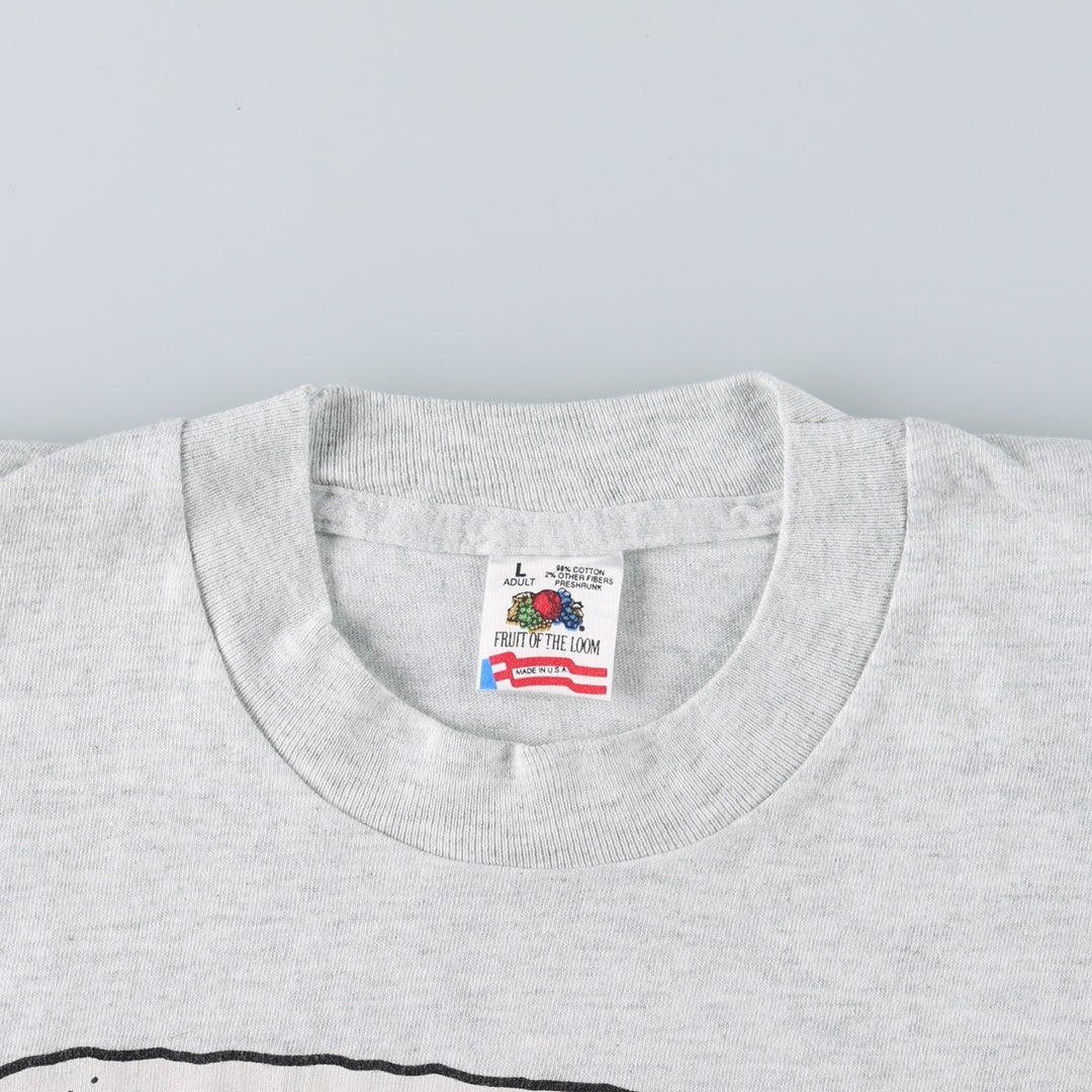 90'S Fruit of the Loom printed T-shirt, made in the USA, men's size L, vintage cotton gray type Vintage Second Hand