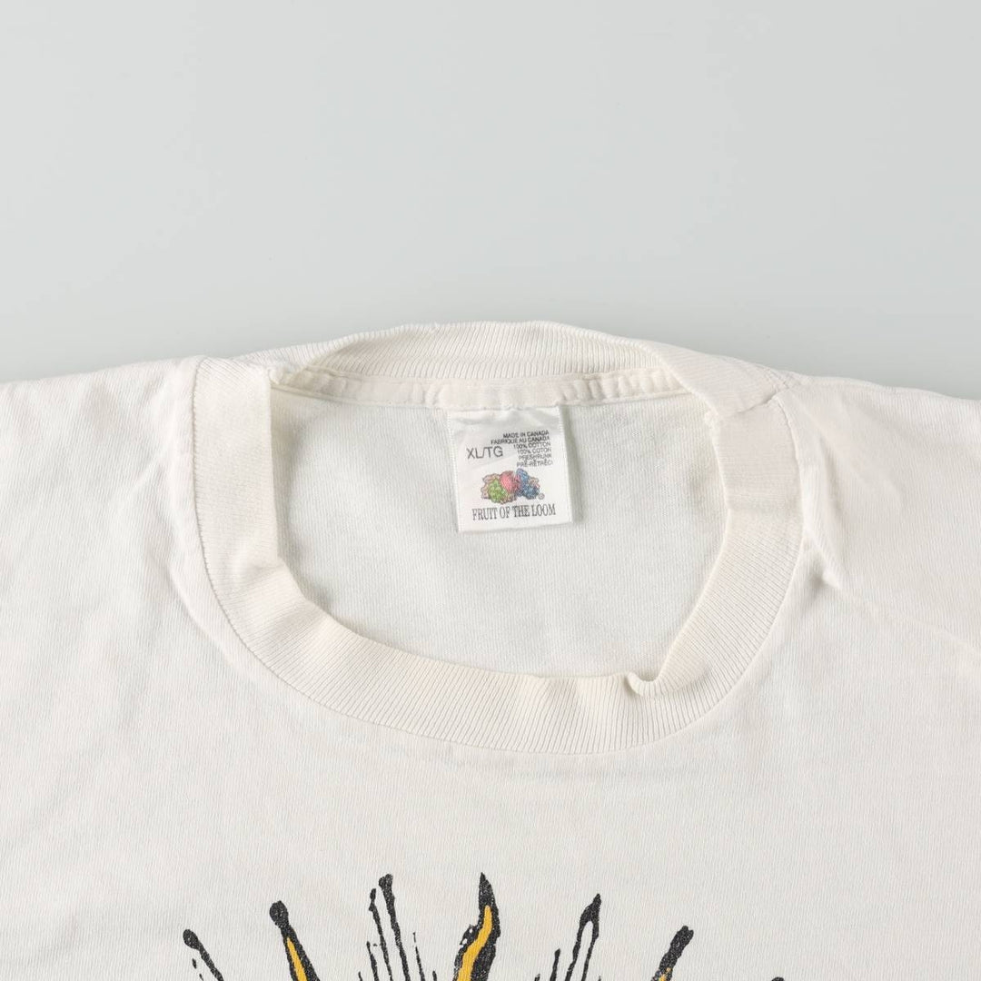 90'S Fruit of the Loom Mystic Lane Print T-Shirt, Made in Canada, Men's XL equivalent, Vintage cotton white type Vintage Second Hand