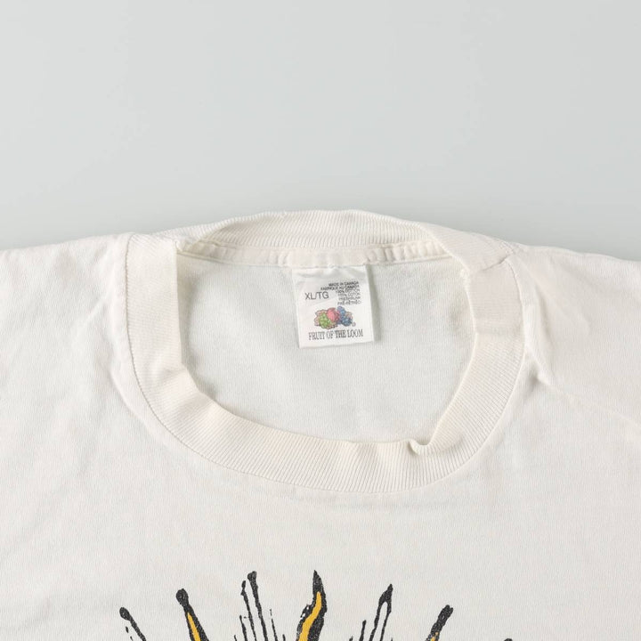 90'S Fruit of the Loom Mystic Lane Print T-Shirt, Made in Canada, Men's XL equivalent, Vintage cotton white type Vintage Second Hand
