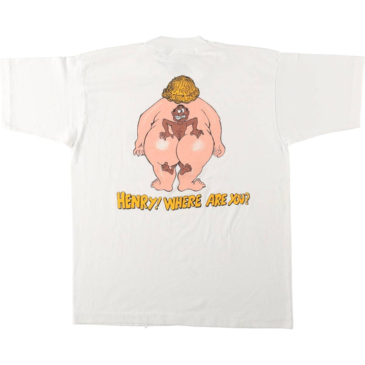 ~90'S Erotic Print T-Shirt, Men's Size L (Equivalent), Vintage cotton white type Vintage Second Hand