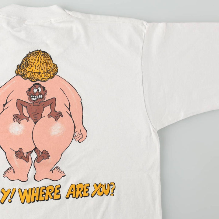 ~90'S Erotic Print T-Shirt, Men's Size L (Equivalent), Vintage cotton white type Vintage Second Hand