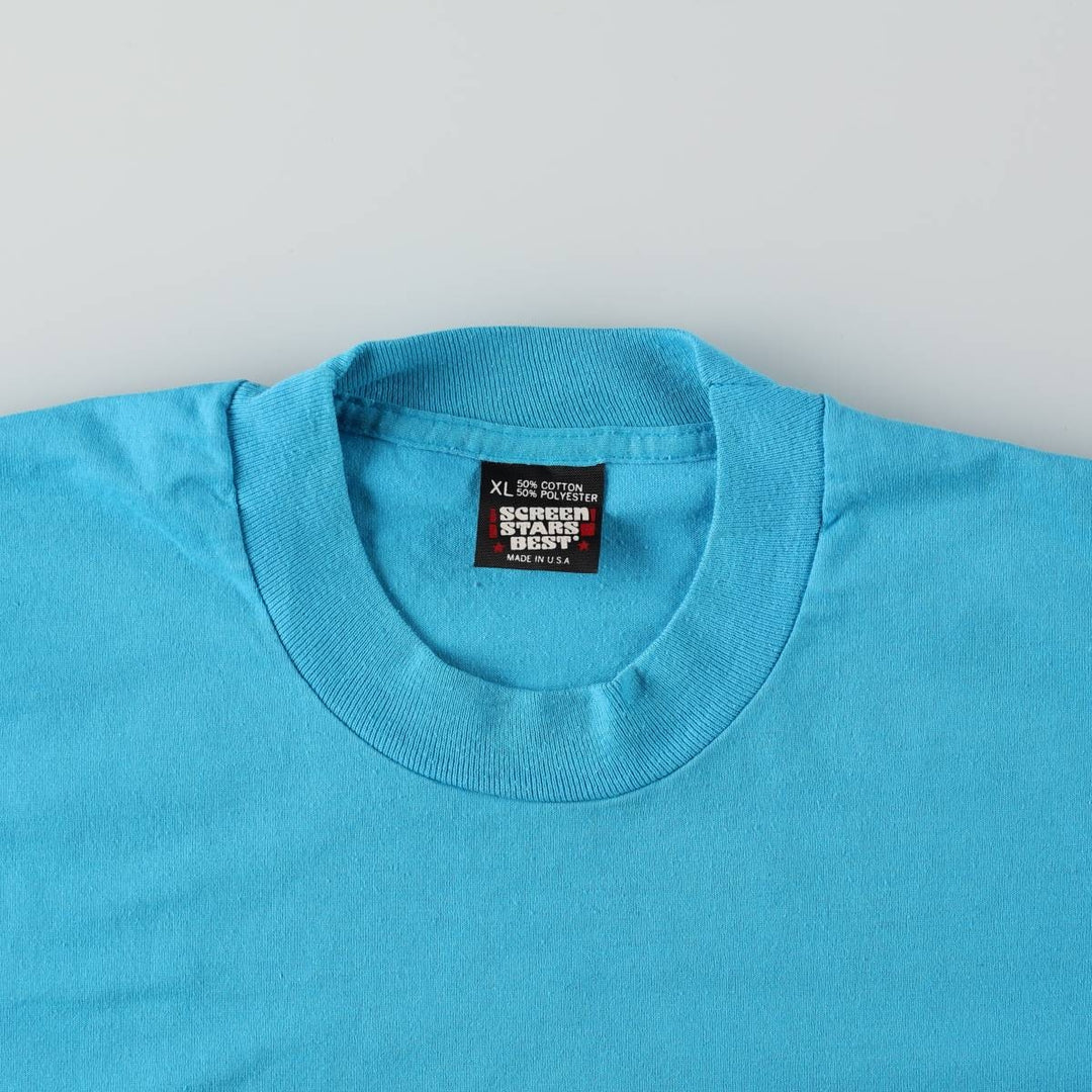 ~90'S Screen Stars Memories All Girl Revue Pin-up Girl Print T-Shirt, Made in USA, Men's XL equivalent. cotton turquoise blue Vintage Second Hand