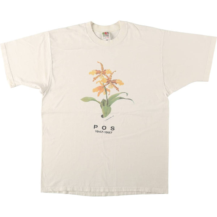 90s-00'S Fruit of the Loom Lofteez Floral Print T-Shirt, Made in USA, Men's Size L (approx.), Vintage cotton Beige type Vintage Second Hand