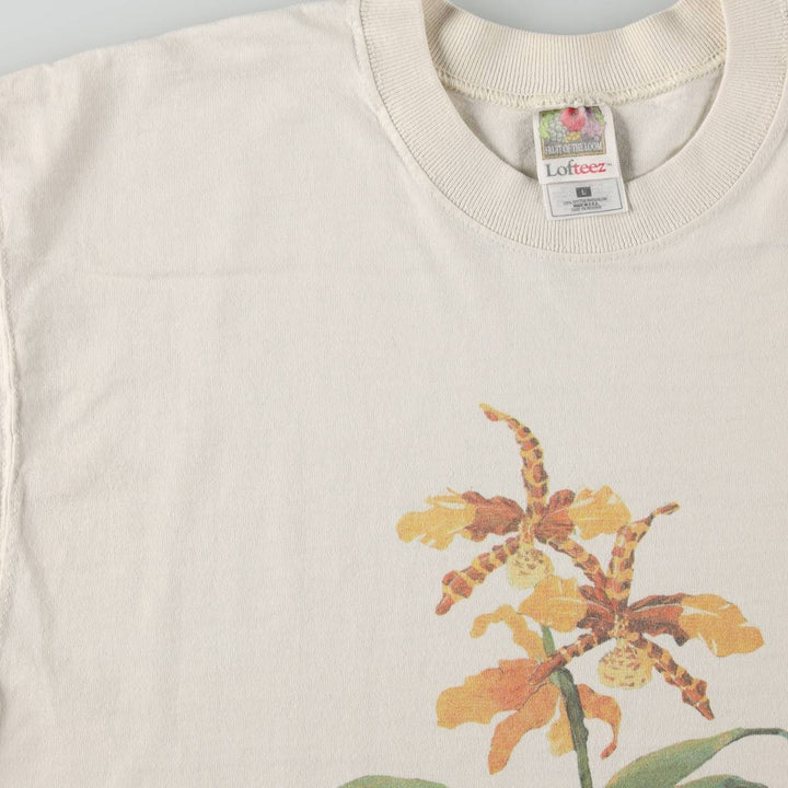 90s-00'S Fruit of the Loom Lofteez Floral Print T-Shirt, Made in USA, Men's Size L (approx.), Vintage cotton Beige type Vintage Second Hand