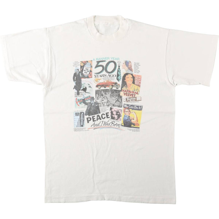 90'S Vintage Printed T-Shirt, Men's M Size unclear white type Vintage Second Hand