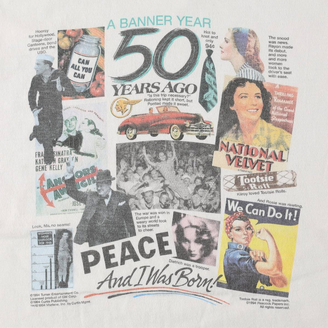 90'S Vintage Printed T-Shirt, Men's M Size unclear white type Vintage Second Hand
