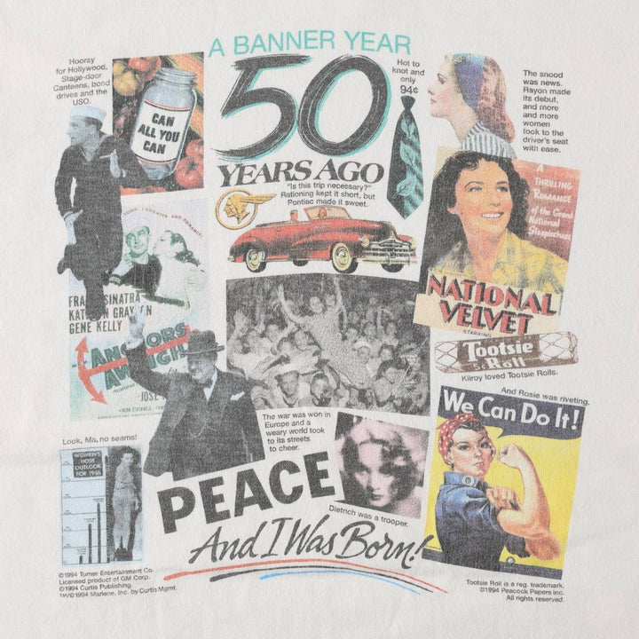 90'S Vintage Printed T-Shirt, Men's M Size unclear white type Vintage Second Hand