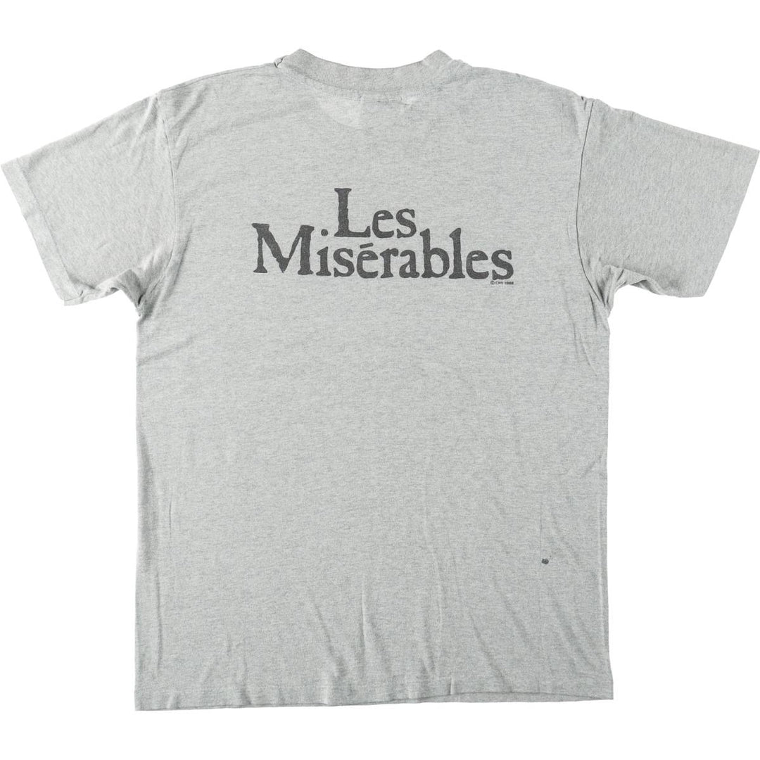 80'S Hanes Poly-Cotton Blue Tag Les Miserables Print T-Shirt, Made in USA, Men's Size L (approx.), Vintage cotton gray type Vintage Second Hand