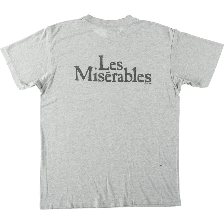 80'S Hanes Poly-Cotton Blue Tag Les Miserables Print T-Shirt, Made in USA, Men's Size L (approx.), Vintage cotton gray type Vintage Second Hand