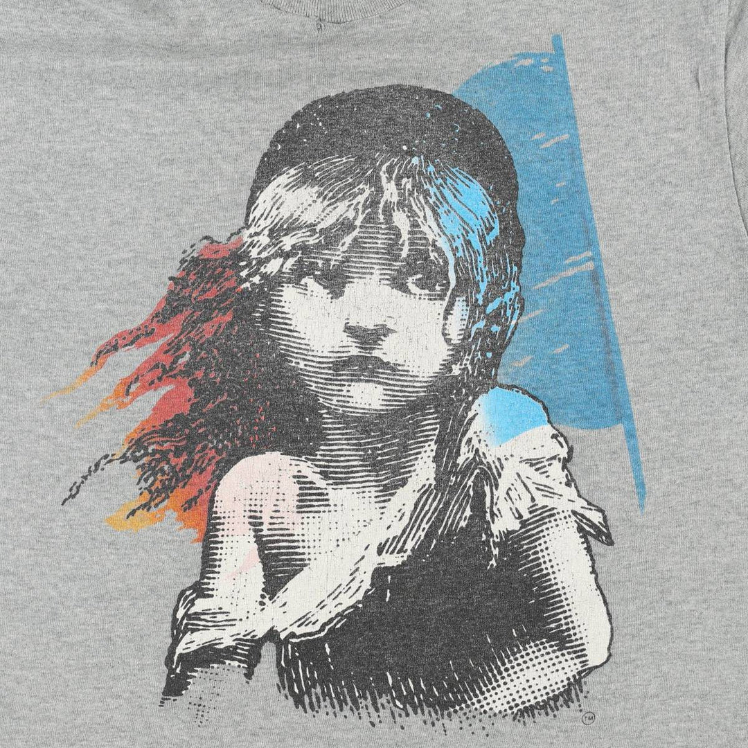 80'S Hanes Poly-Cotton Blue Tag Les Miserables Print T-Shirt, Made in USA, Men's Size L (approx.), Vintage cotton gray type Vintage Second Hand