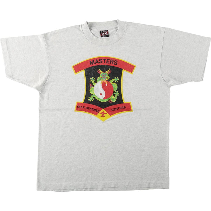 90'S Fruit of the Loom Masters Self-Defense Centers Print T-Shirt, Made in USA, Men's Size L (approx.), Vintage cotton gray type Vintage Second Hand