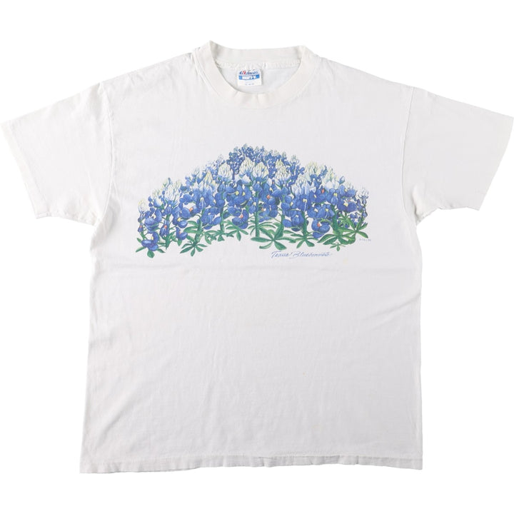 80'S Hanes BEEFY-T Blue Tag Floral Art T-Shirt Made in USA Men's XL Equivalent Vintage cotton white type Vintage Second Hand