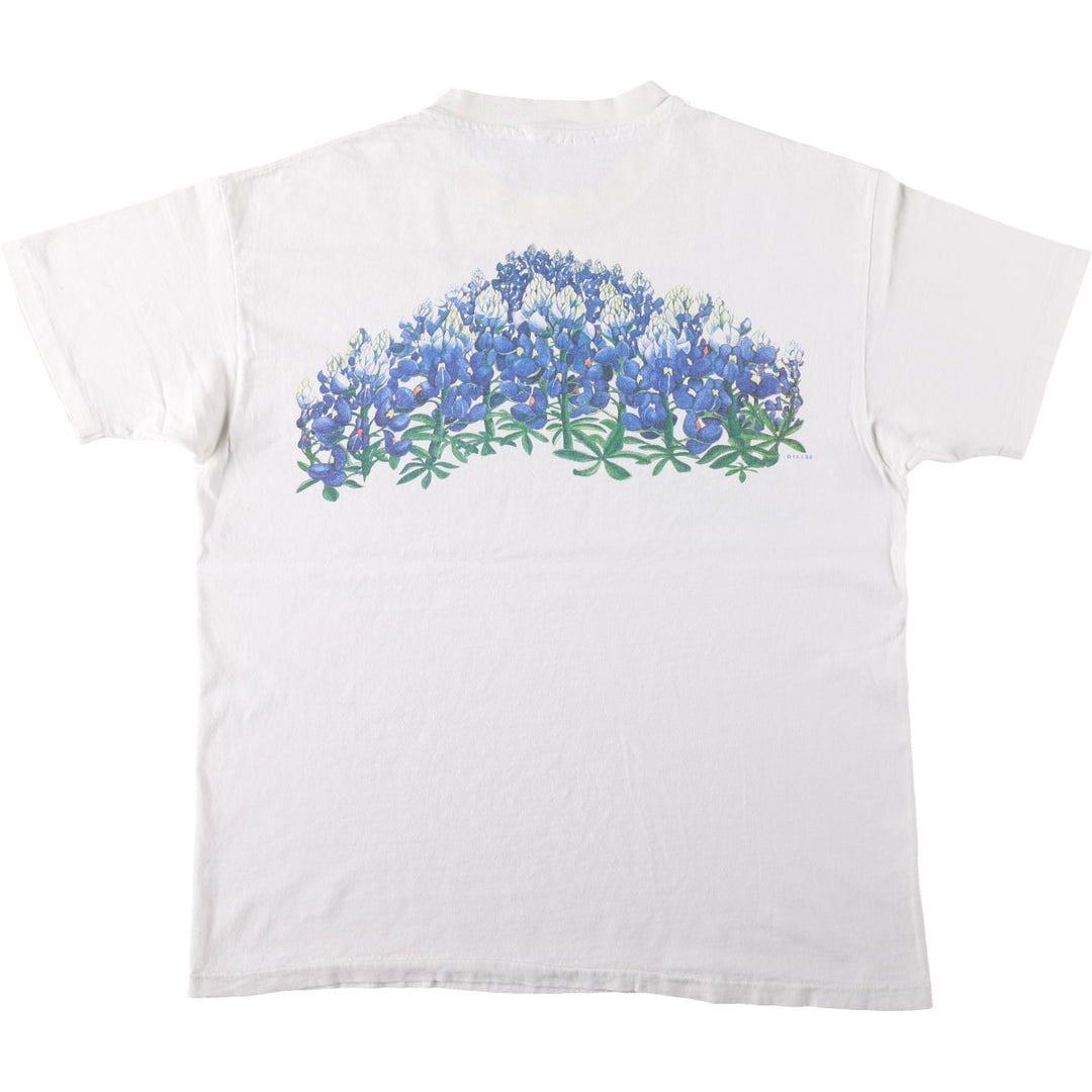 80'S Hanes BEEFY-T Blue Tag Floral Art T-Shirt Made in USA Men's XL Equivalent Vintage cotton white type Vintage Second Hand