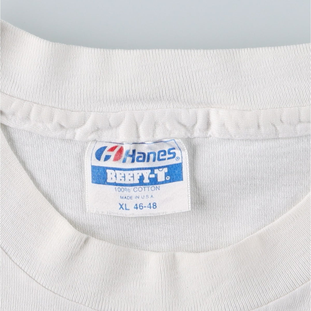 80'S Hanes BEEFY-T Blue Tag Floral Art T-Shirt Made in USA Men's XL Equivalent Vintage cotton white type Vintage Second Hand