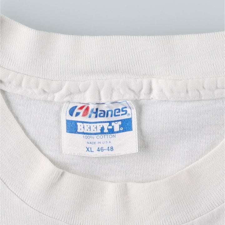 80'S Hanes BEEFY-T Blue Tag Floral Art T-Shirt Made in USA Men's XL Equivalent Vintage cotton white type Vintage Second Hand