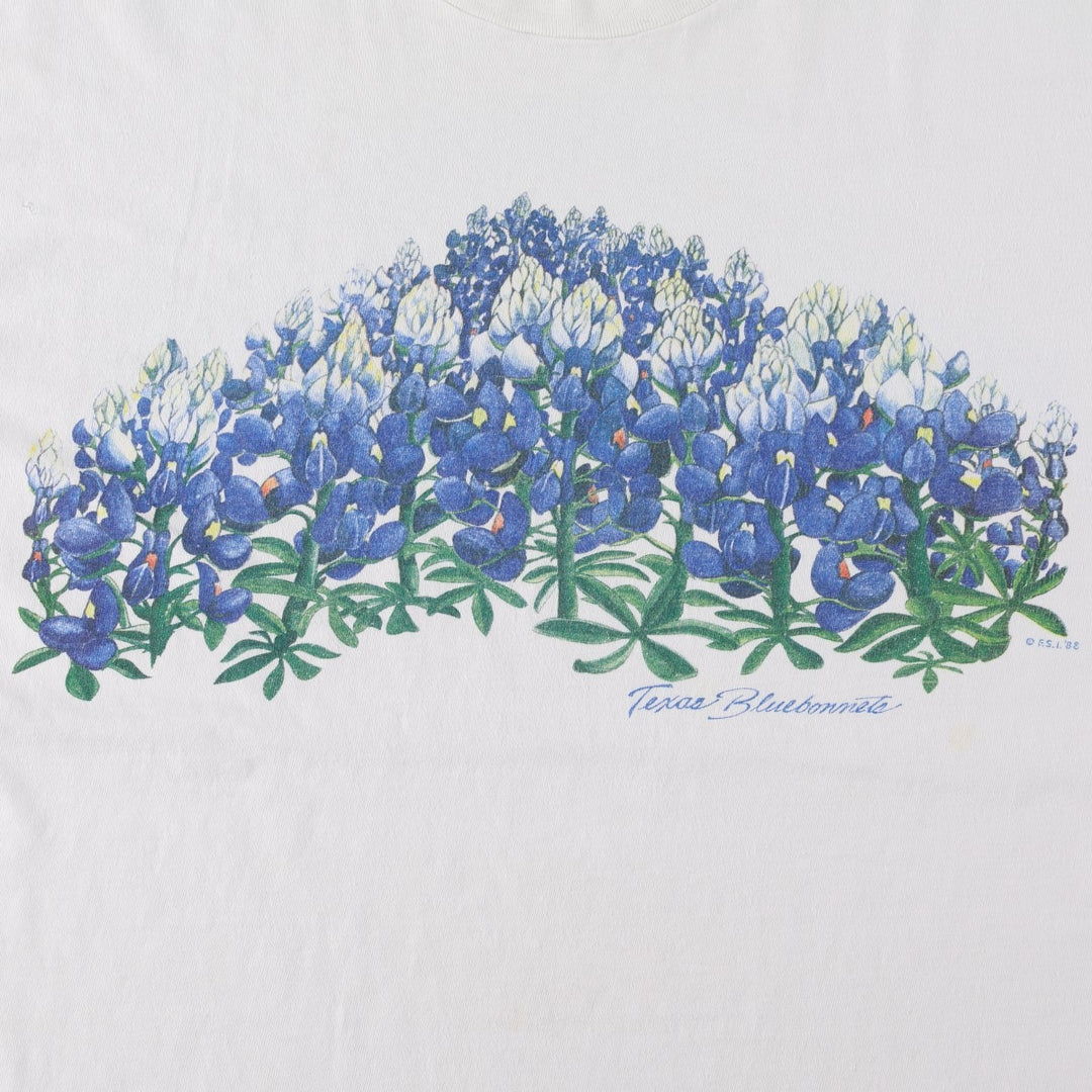 80'S Hanes BEEFY-T Blue Tag Floral Art T-Shirt Made in USA Men's XL Equivalent Vintage cotton white type Vintage Second Hand