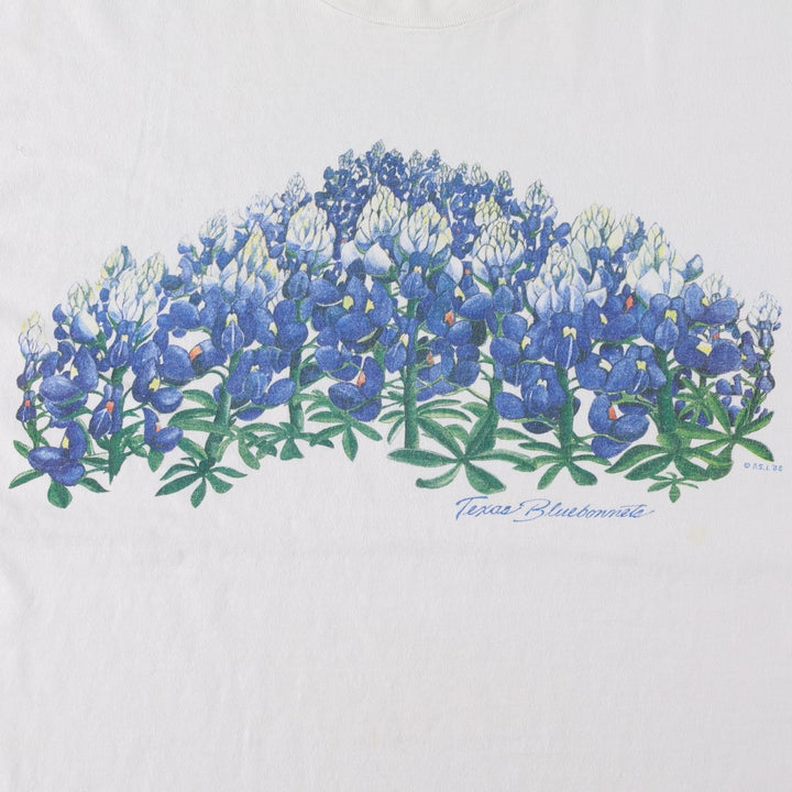 80'S Hanes BEEFY-T Blue Tag Floral Art T-Shirt Made in USA Men's XL Equivalent Vintage cotton white type Vintage Second Hand