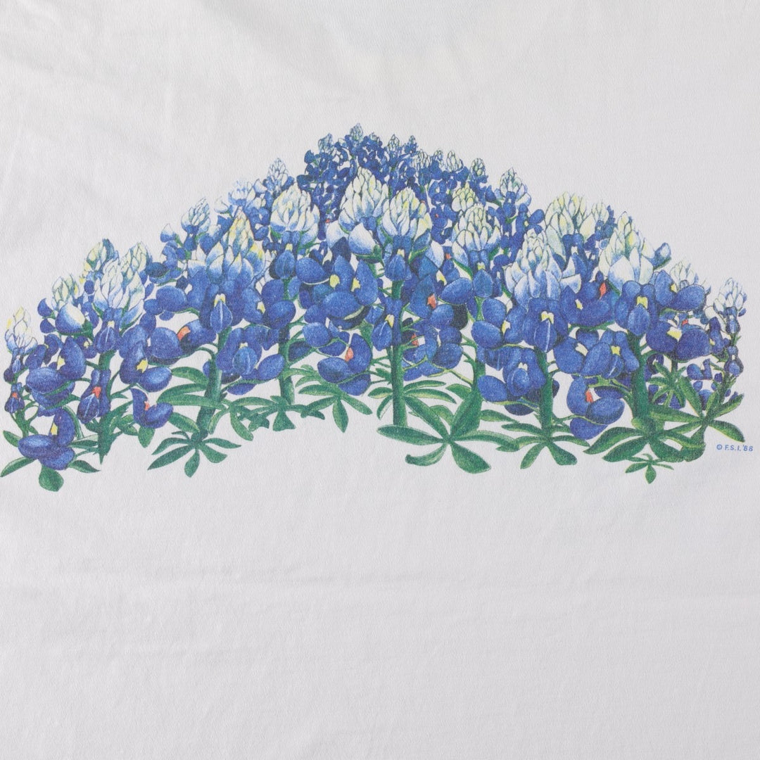 80'S Hanes BEEFY-T Blue Tag Floral Art T-Shirt Made in USA Men's XL Equivalent Vintage cotton white type Vintage Second Hand