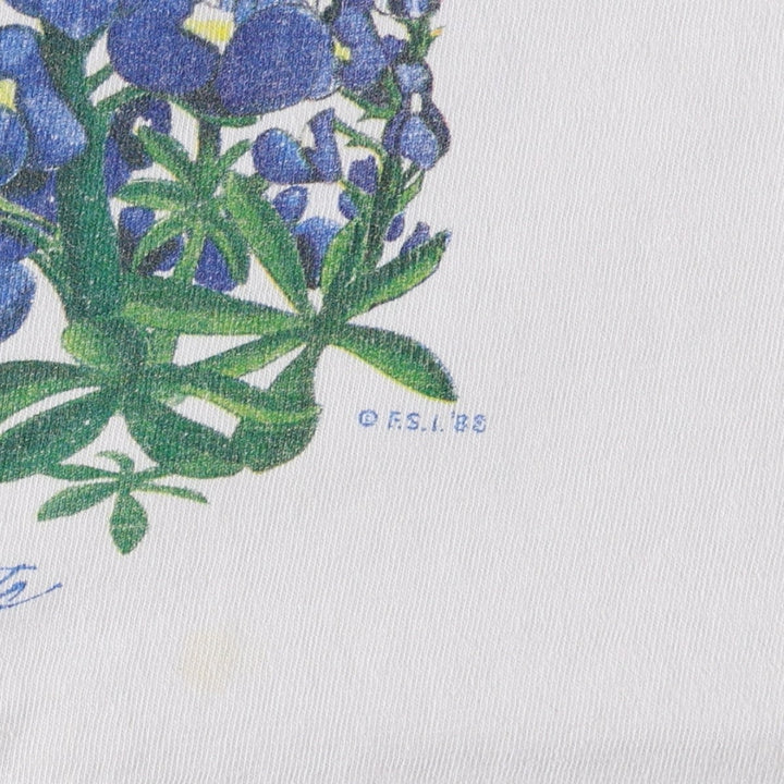 80'S Hanes BEEFY-T Blue Tag Floral Art T-Shirt Made in USA Men's XL Equivalent Vintage cotton white type Vintage Second Hand