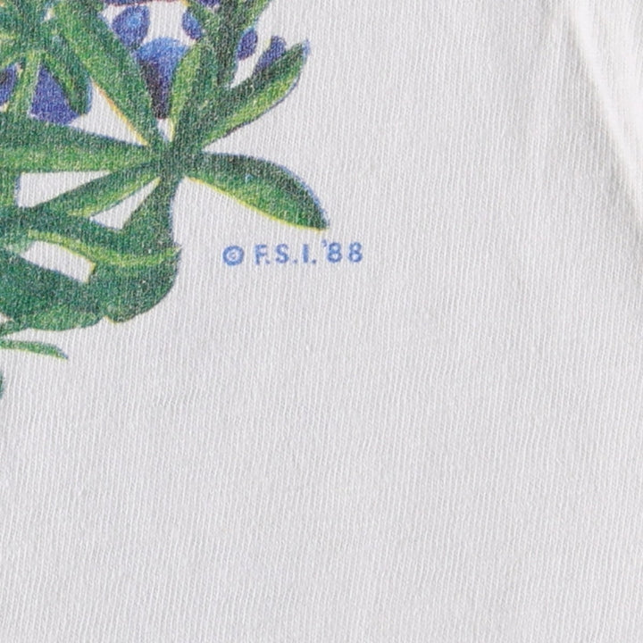80'S Hanes BEEFY-T Blue Tag Floral Art T-Shirt Made in USA Men's XL Equivalent Vintage cotton white type Vintage Second Hand