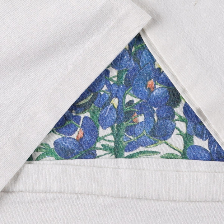 80'S Hanes BEEFY-T Blue Tag Floral Art T-Shirt Made in USA Men's XL Equivalent Vintage cotton white type Vintage Second Hand
