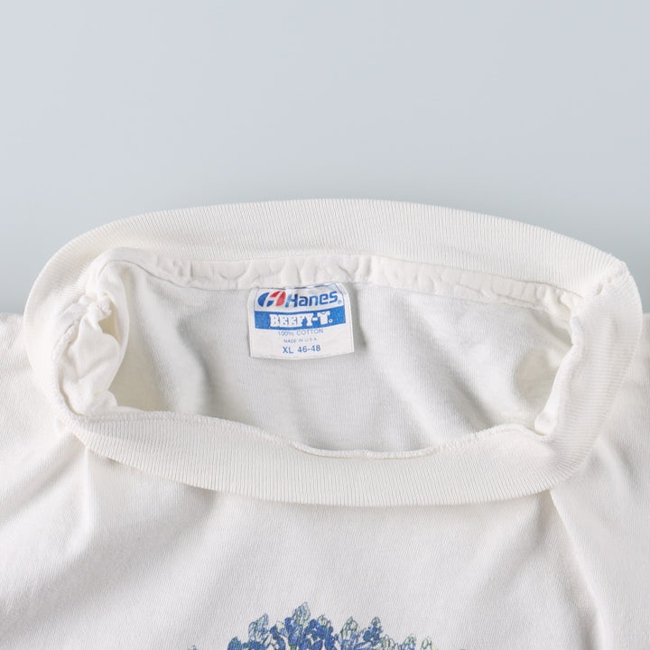 80'S Hanes BEEFY-T Blue Tag Floral Art T-Shirt Made in USA Men's XL Equivalent Vintage cotton white type Vintage Second Hand