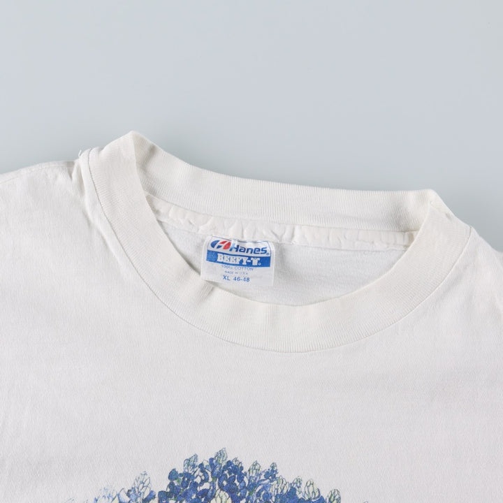 80'S Hanes BEEFY-T Blue Tag Floral Art T-Shirt Made in USA Men's XL Equivalent Vintage cotton white type Vintage Second Hand