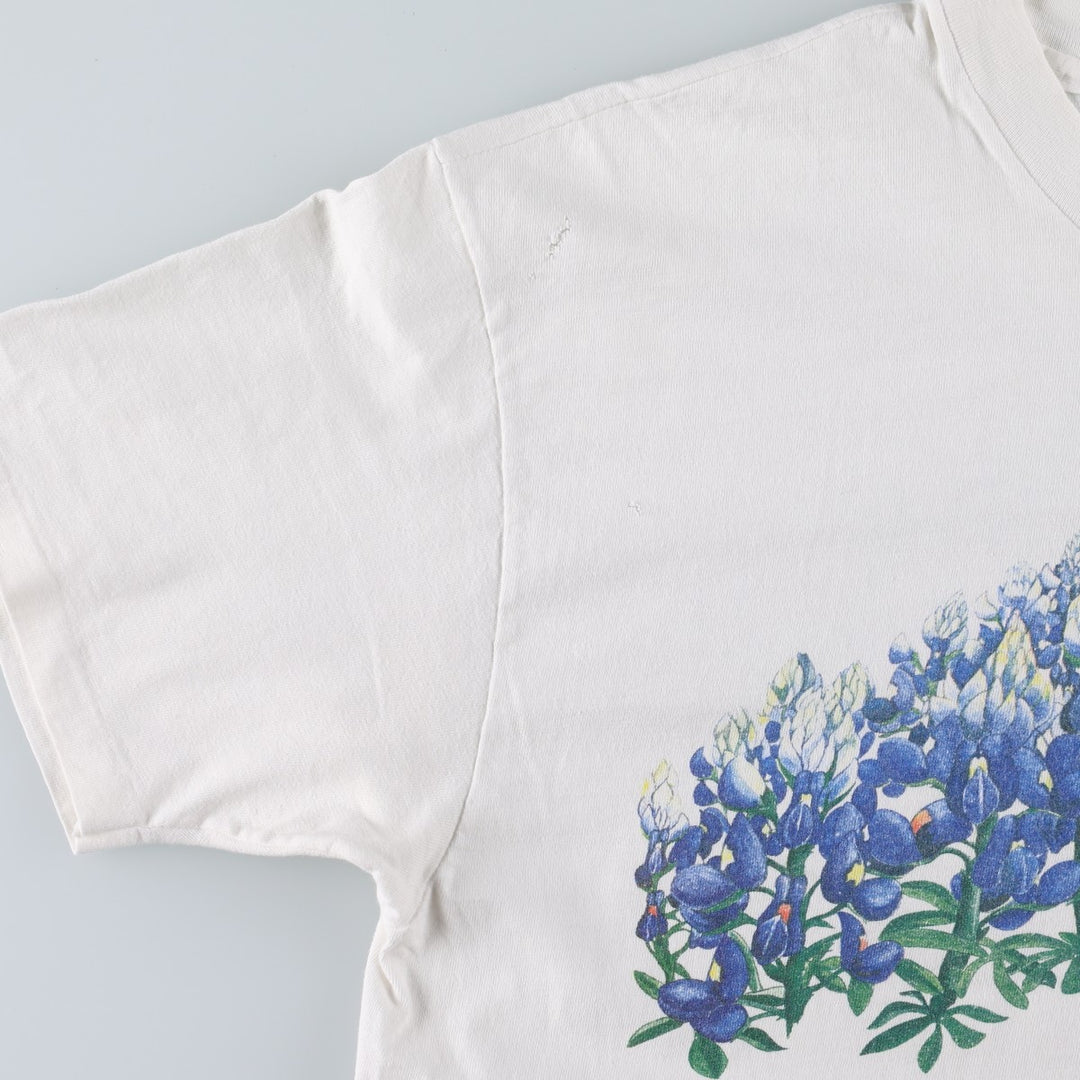 80'S Hanes BEEFY-T Blue Tag Floral Art T-Shirt Made in USA Men's XL Equivalent Vintage cotton white type Vintage Second Hand