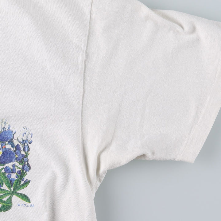 80'S Hanes BEEFY-T Blue Tag Floral Art T-Shirt Made in USA Men's XL Equivalent Vintage cotton white type Vintage Second Hand